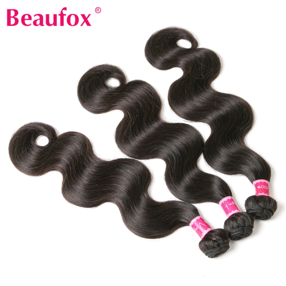 Beaufox бразильские объемные волнистые человеческие волосы, пучки для наращивания, 1/3 шт. в партии, пучки волос Remy, натуральный цвет