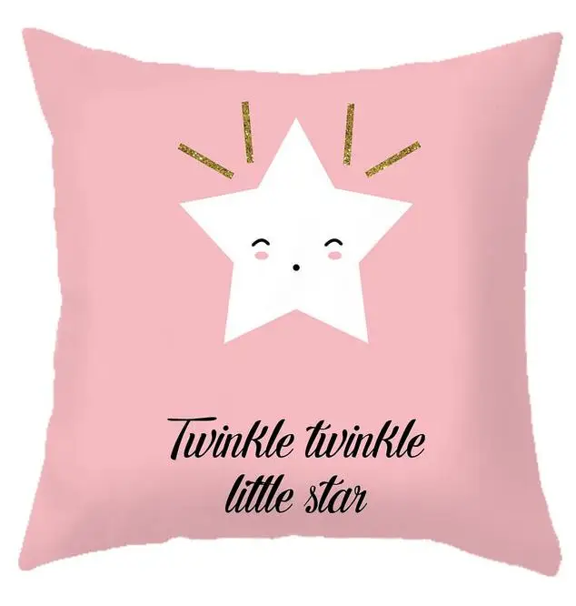 Kawaii Bear Rabbit Decorative Cushion Covers Cartoon Mountain Print Nordic Pillow Case Cute Cloud Raindrop Moon Star For Kids - Цвет: 3