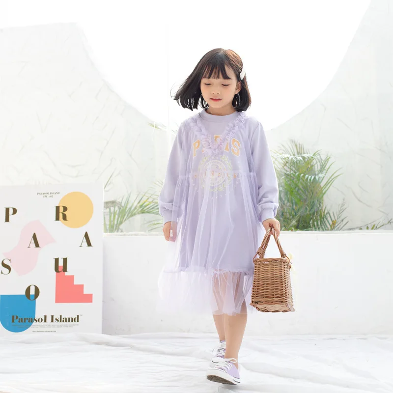Mommy Girl Mother Daughter Dresses for Wedding Autumn Long Purple Mesh Princess Family Mommy and Me Dresses New Year Sweater