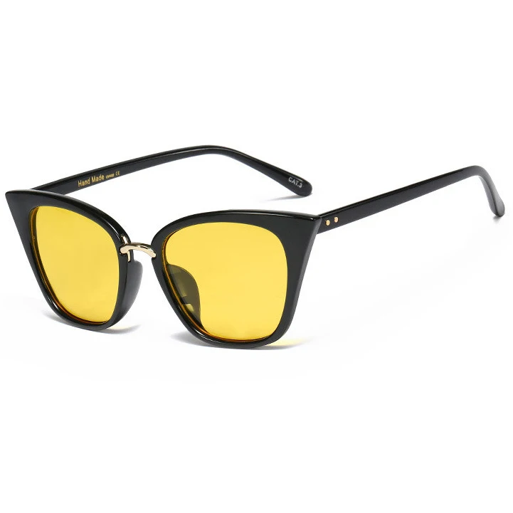 Ретро женские кошачьи глаза градиентные линзы солнцезащитные очки, черный/Черепаха UV400 защита женские зеркальные линзы Модные солнцезащитные очки S168 - Цвет линз: Black Yellow