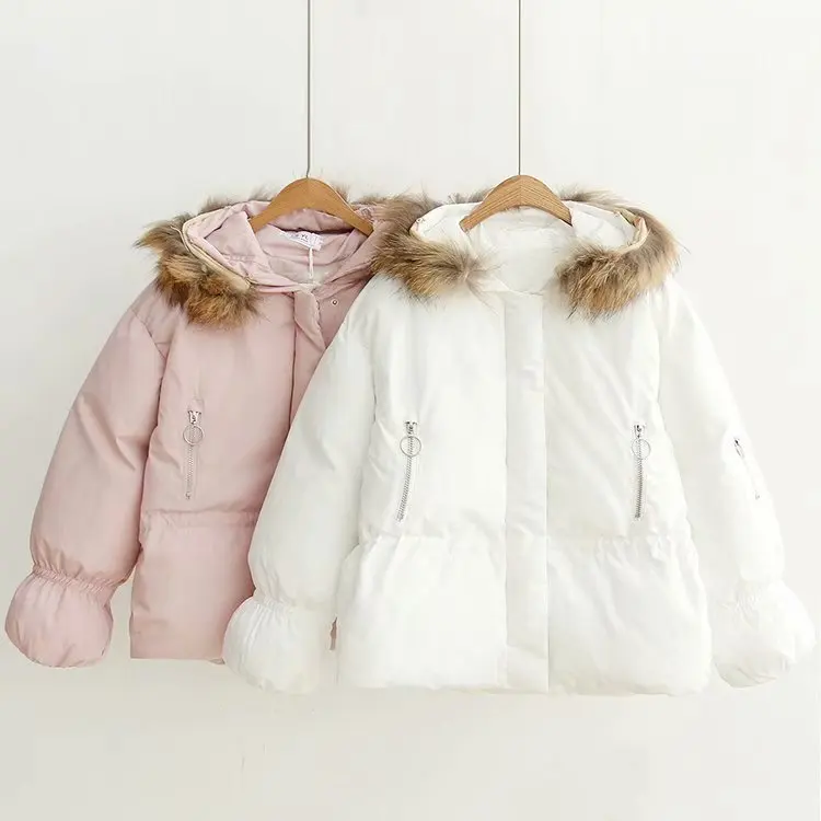 

Korean-style Fall And Winter Clothes New Style Waist Hugging Large Fur Collar Hooded Loose And Plus-sized down Feather Cotton Ja