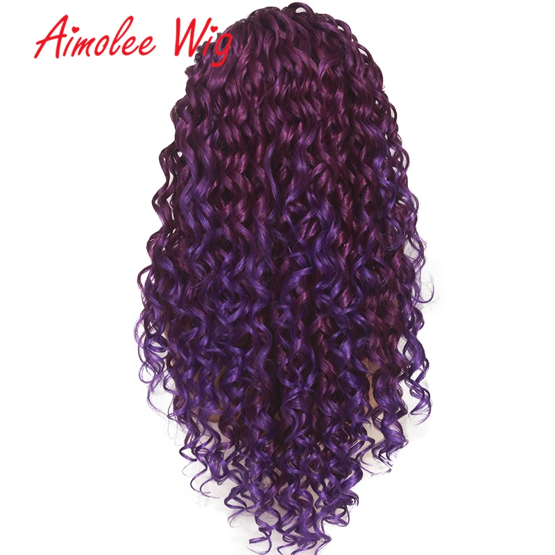Aimolee длинные вьющиеся Омбре парик на кружеве термостойкие синтетические оранжевые красные фиолетовые волосы парики для черных женщин Косплей Вечерние - Цвет: Фиолетовый
