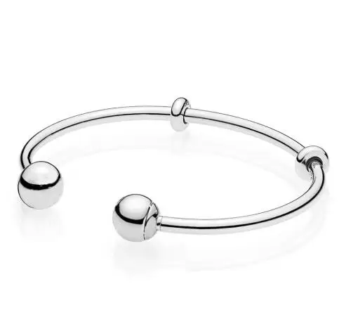 Подлинный 925 пробы Серебряный качественный Серебряный Открытый браслет с фирменными шапками браслет подходит для шарма из бисера модное ювелирное изделие