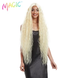 Magic 42 Inch Synthetic Lace Wig Long Curly Wave Natural Hair Wigs 613 Ombre Blonde Wigs For Black Women Cosplay Wigs