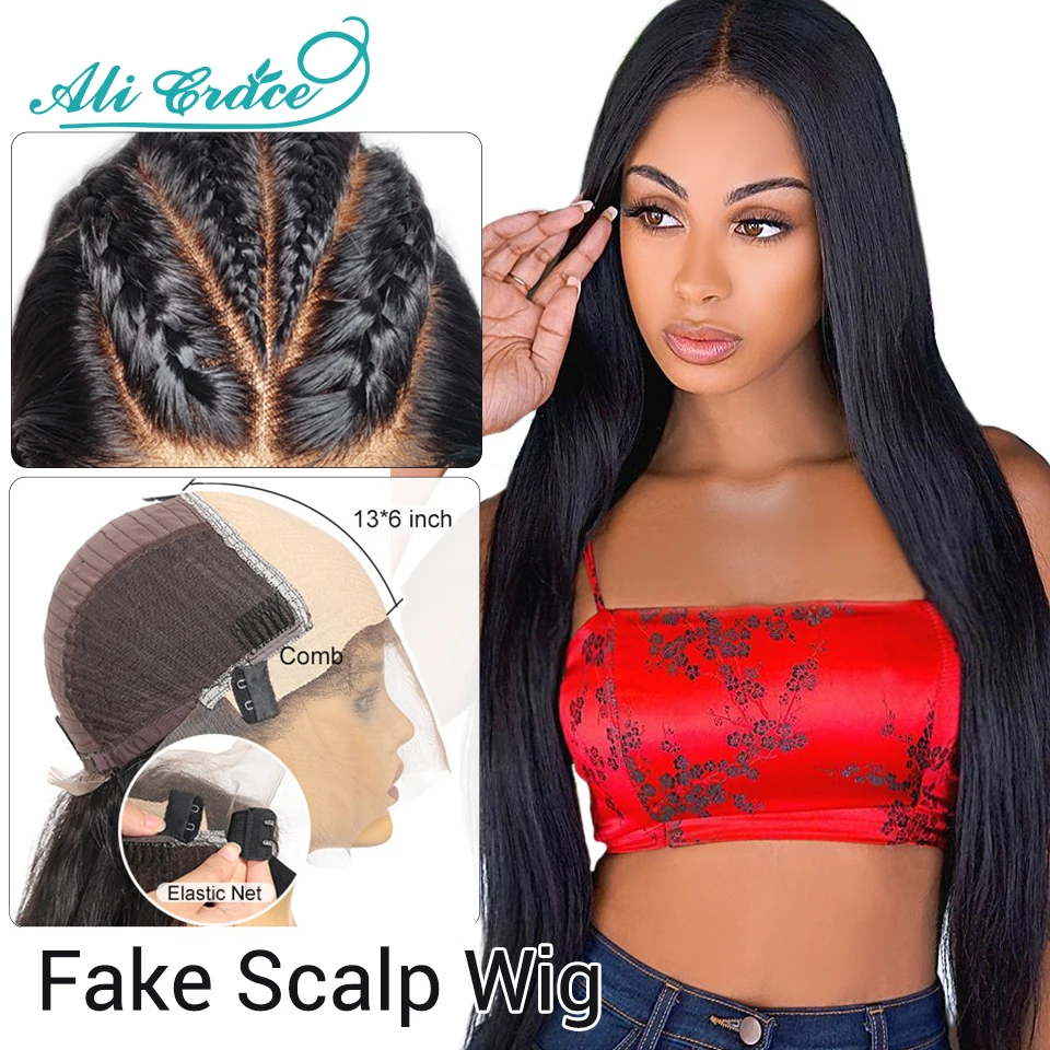 Premade-Fake-Scalp-Wig-Straight-Lace-Front-Human-Hair-Wigs-for-Black-Women-Invisible-Knots-Fake(2)