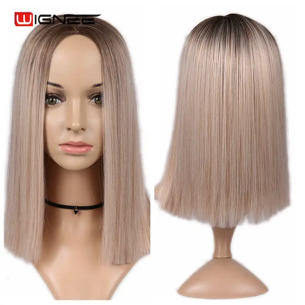 Wignee 2 Tone Ombre Brown Ash Blonde Synthetic Wig For Women