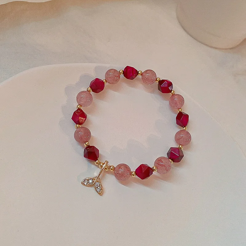 

Peach Blossom Strawberry Crystal Hipster GIRL'S Heart Best Friend Bracelets Women's Korean-style Cool Natural Jewelry Bracelet