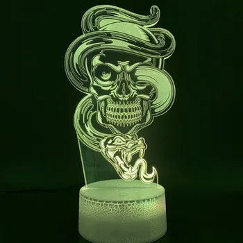 

Cool Holiday Festival Gift Table Lamp Skull and Snake 3d Illusion Led Night Light for Club Office Home Room Decor Nightlight