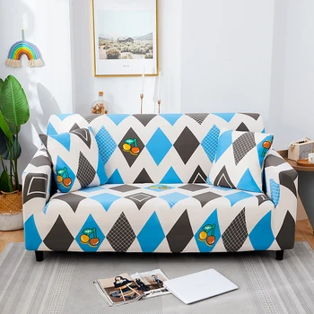 

Korean Armchair Corner Sofa Covers For Living Room Blue Geometry Grey 2 and 3 Places Couch Adjustable Sofa Chaise Cover Lounge