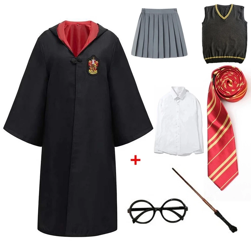 

Potter Hermione Cosplay Costumes Magic Outfits For Potter Robe Cloak Cape Clothes Shirt Skirt Sweater Tie Scarf Wand Accessories