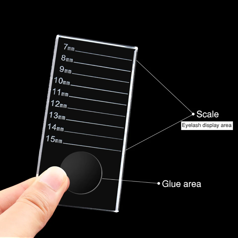 False Eyelashes Stand Pad Lashes Holder with Tick Mark Eyelashes Glue Crystal U Curved/Straight Glass Eyelash Extension Pallet
