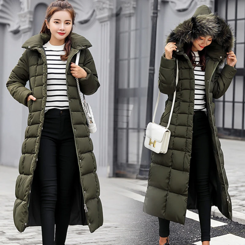 Пальто Oculosoak Женская хлопковая куртка зимний тренд длинный тонкий пуховик женский толстый теплый пуховик для женщин - Цвет: ArmyGreen