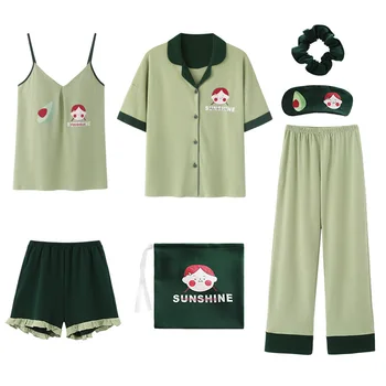 

Women Sleepwear Pajamas Suit Intimate Lingrerie Casual Home Clothing Nightwear Cotton 2020 New Sleep Set Homewear Nightgown