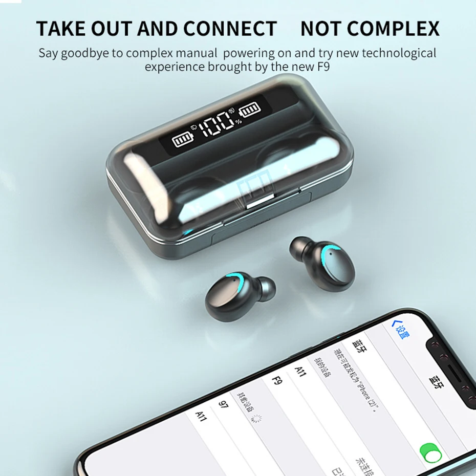 VIR WIR 9D Hifi Sport Wireless Earphone Bass TWS Fingerprint Touch Bluetooth Earbuds For Xiaomi iphone With Mic Waterproof IPX7