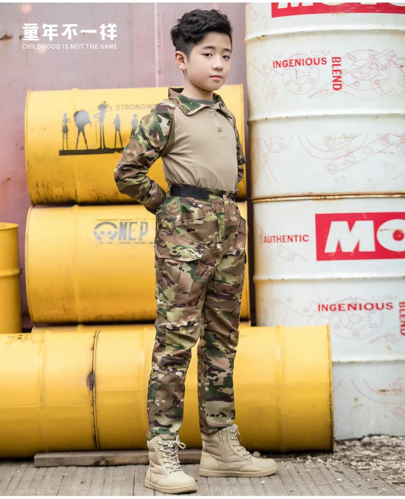 Летний детский Тактический костюм с длинными рукавами, комплект CP Camo, детская тактическая камуфляжная футболка MC, тактическая Униформа скаутов