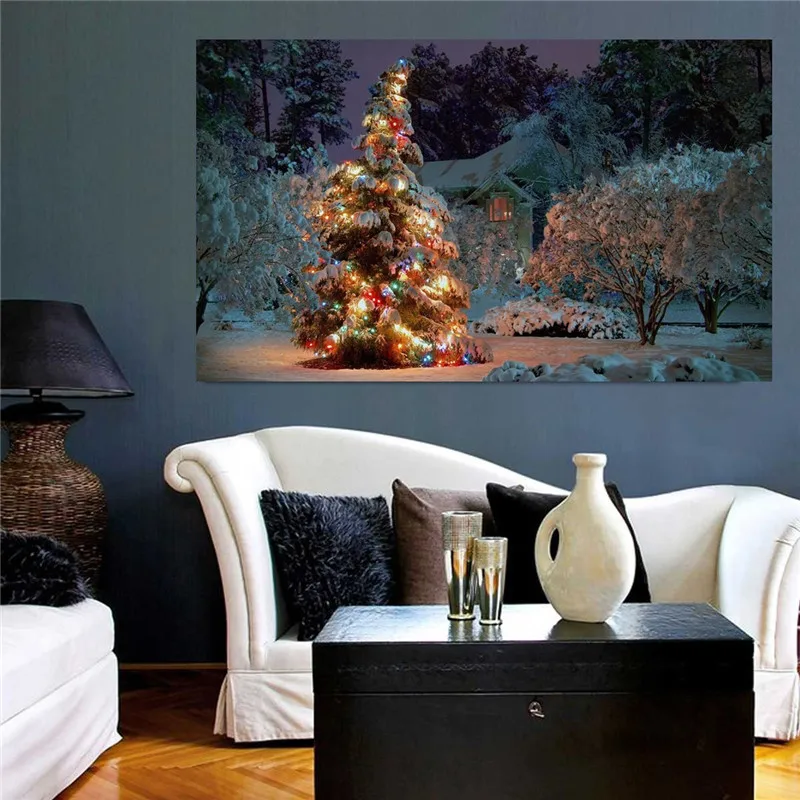 

Christmas Trees Canvas Painting Christmas Home Decor Warm Wall Sign Art Canvas Painting Living Room for Kids
