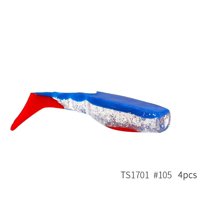 TSURINOYA для рыбалки Мягкая приманка TS1701/TS1702 многосекционные T-хвост рыбы 4 шт./8 шт. искусственные мягкие червь приманки Шад мягкие Swimbait - Цвет: TS1701-105