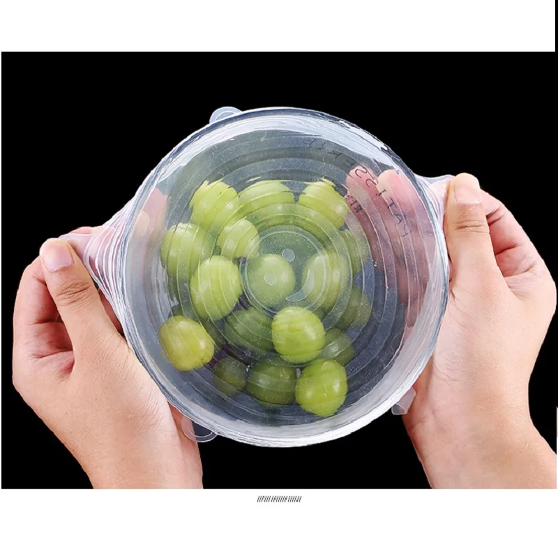 

6pcs/Lot Baby Food Grade Silicone Stretch BPA Free Kids Cover Suction Lid-Bowl Pan Fruit Mug Keeping Vegetable Transparent