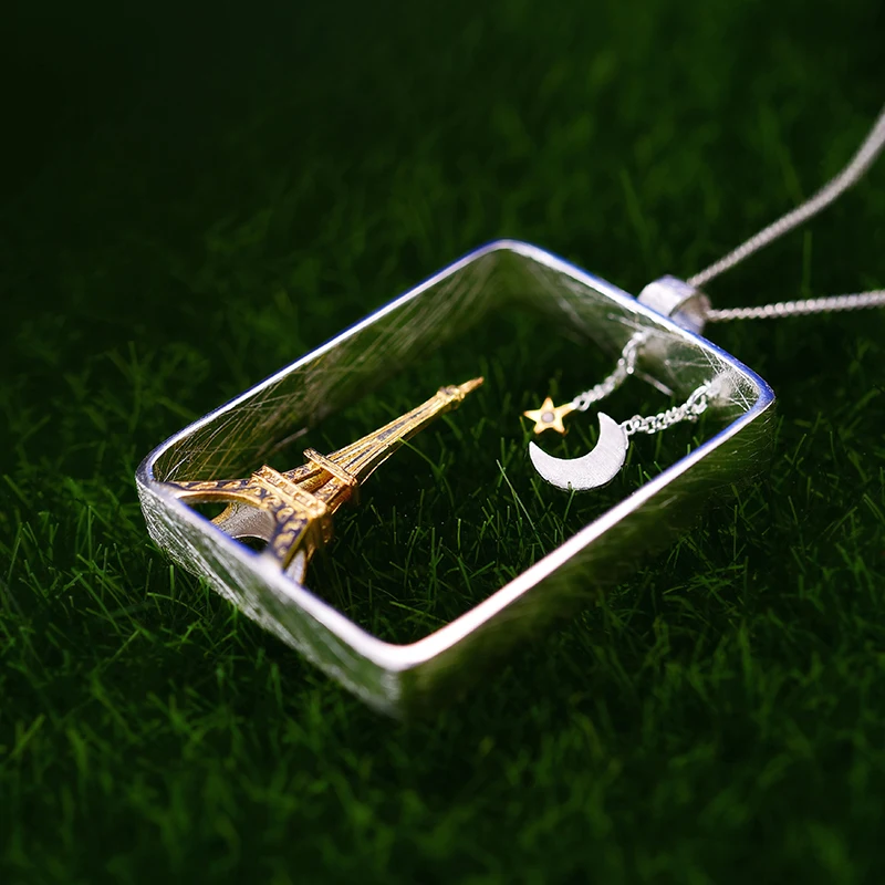Lotus Fun Real 925 Sterling Silver Handmade Fine Jewelry Eiffel Tower Design Pendant without Necklace For Women