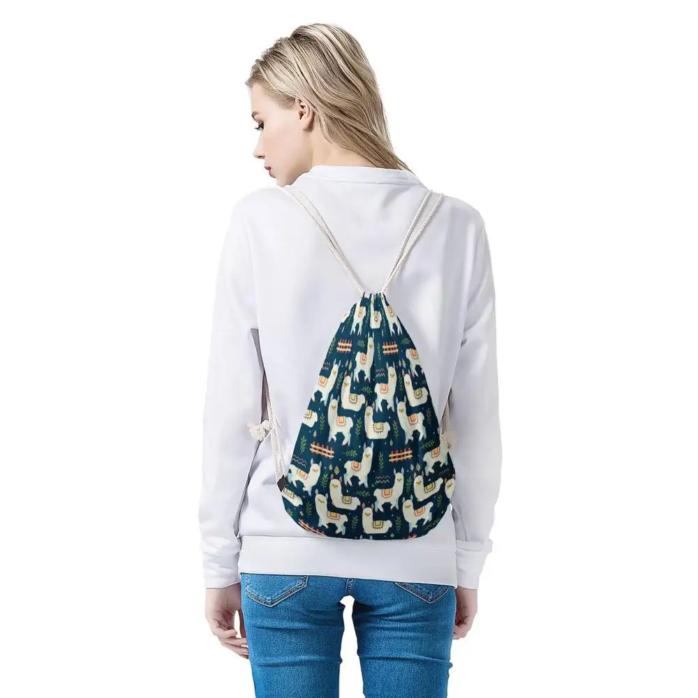 FORUDESIGN Alpaca Llama Pattern Large Capacity Drawstring Bag for Teenagers Girls Storage Bag Kids Book Bag Mochila Feminina