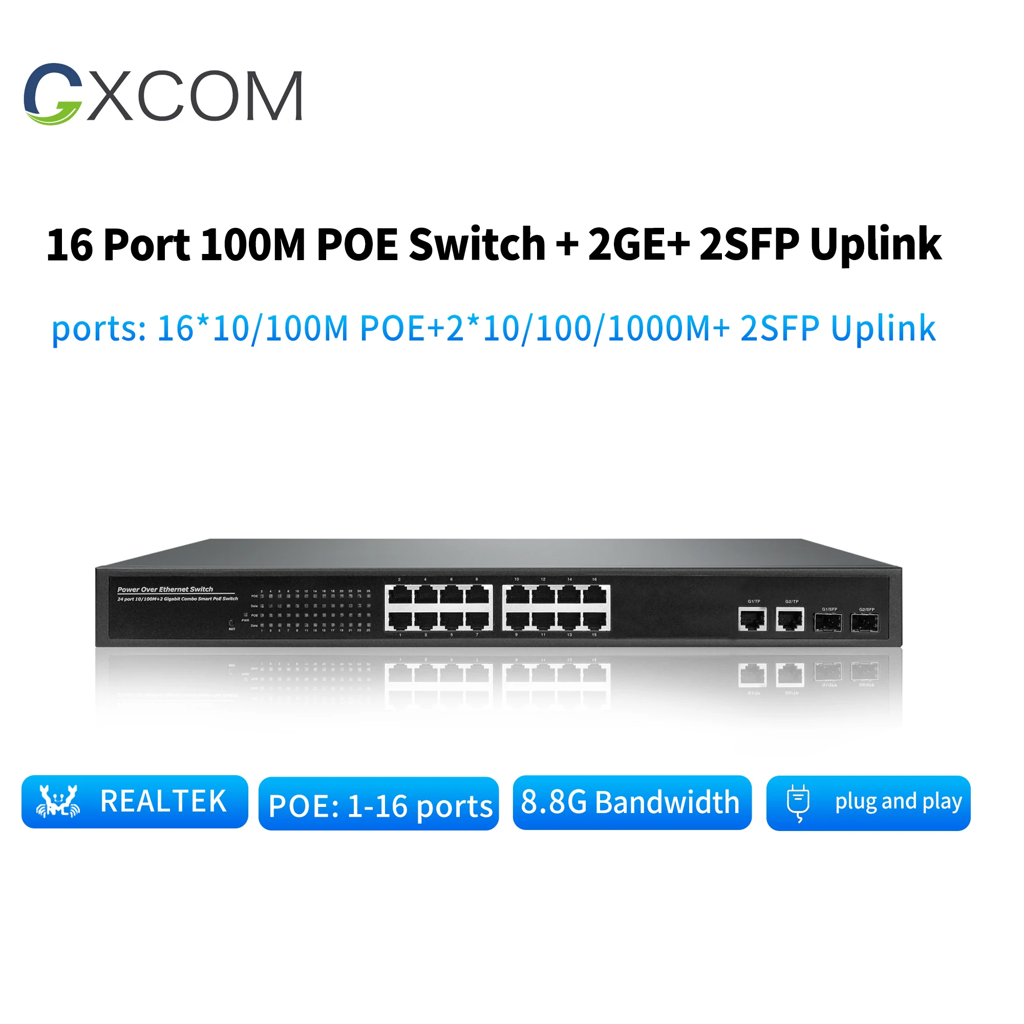 16 портов 10/100 + 2Giga rj45 2Gigabit Combo POE коммутатор realtek RTL8332L|16 port|poe switchpoe switch port |