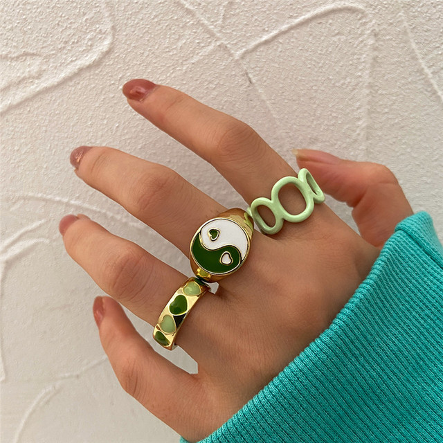 Heart Y2K Ring Set Open Cooper Rings For Women Candy Color Hand-painted Knuckle Rings Jewelry