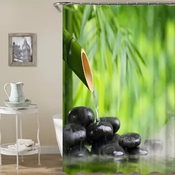 

Waterproof Shower Curtain with Hooks Green Scene Bathroom Curtains High Quality Bath Bathing Sheer for Home Decorations Or Mat