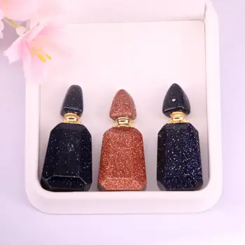 

3Pcs Natural Perfume Bottle Gem stone Pendant, Chakra Red / Blue Sand Crystal Quartz Essential Oil Diffuser Pendant