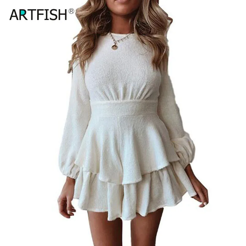 white ruffle wrap dress