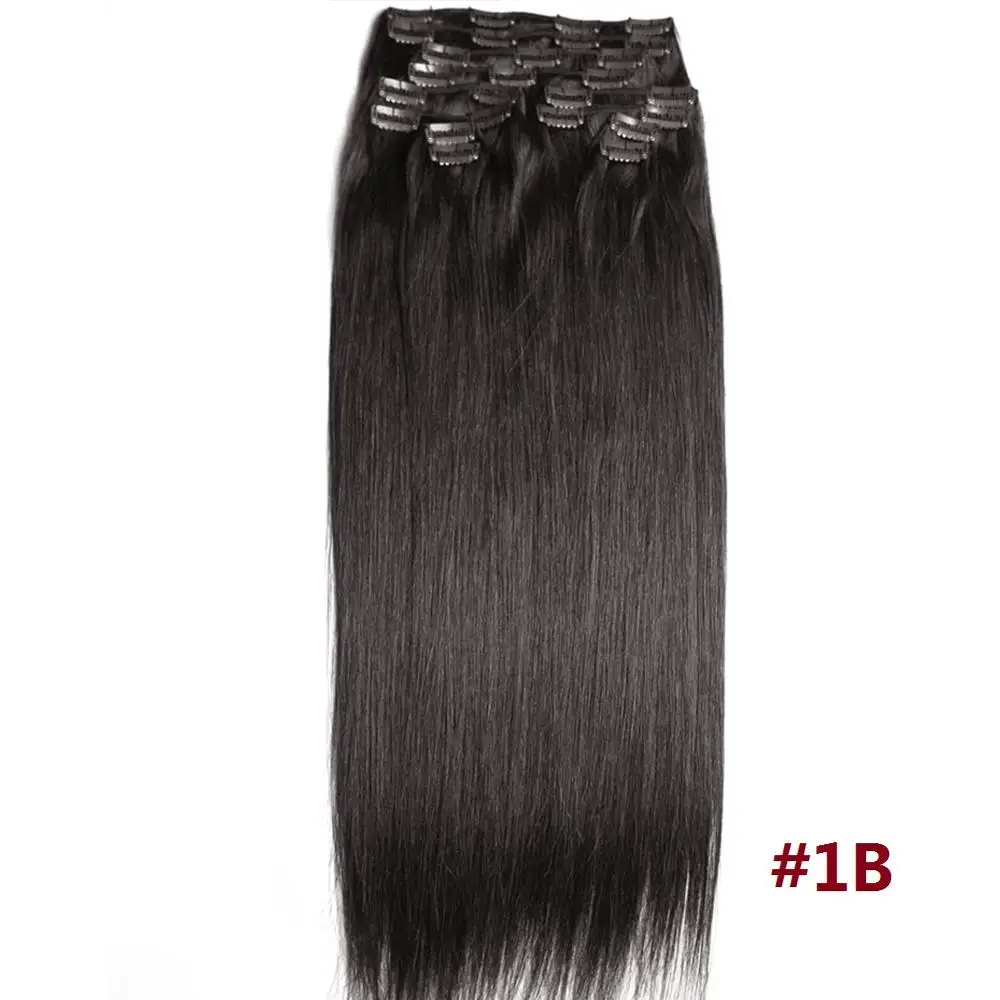ZZHAIR 220 г-400 г 1"-28" Искусственные волосы одинаковой направленности волос 12 шт. набор зажимов в человеческих волос для наращивания весь набор головы Натуральные Прямые Волосы - Цвет: # 1B