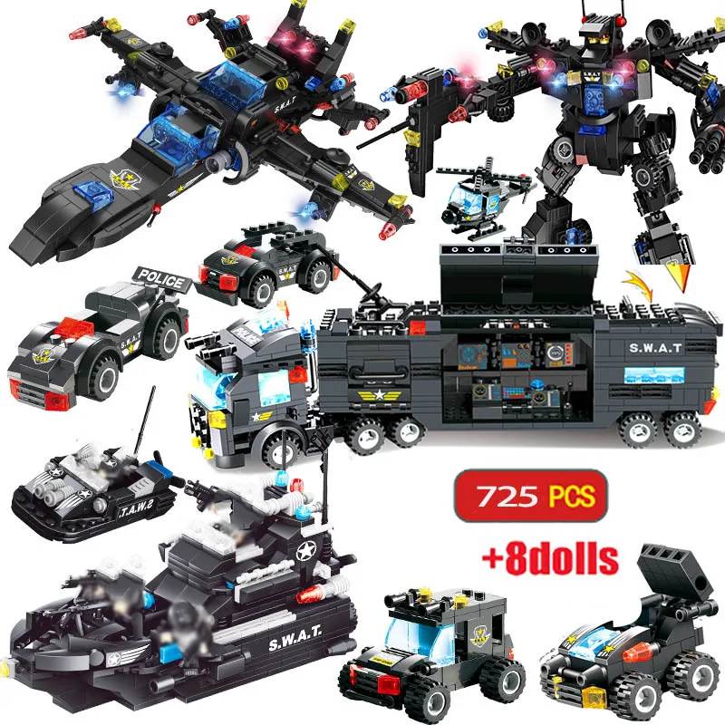 

725PCS City Police Station Building Blocks TOYS City SWAT Team Truck Block Educational Toy For Kids Children Christmas gift