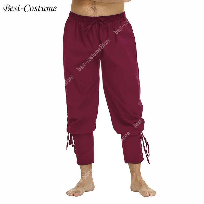 Medieval Pants for Men Pirate Viking Costume Pants Plus Size Trousers Pirate Cosplay Costume With Drawstrings