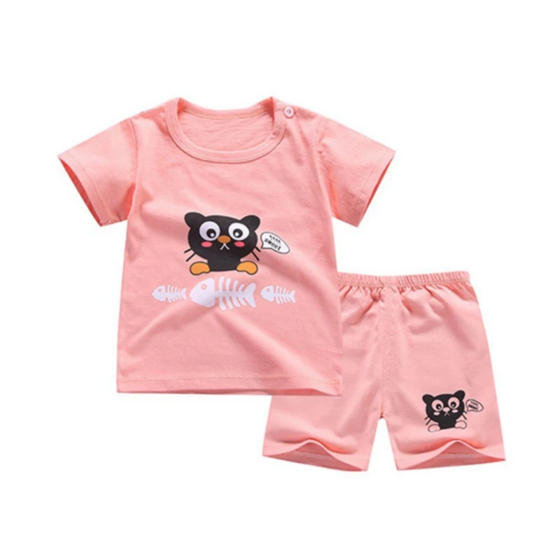 Детские повседневные комплекты одежды одежда для малышей летние топы с короткими рукавами и рисунком для маленьких мальчиков и девочек, блузка футболка+ шорты 0-4T - Цвет: 1