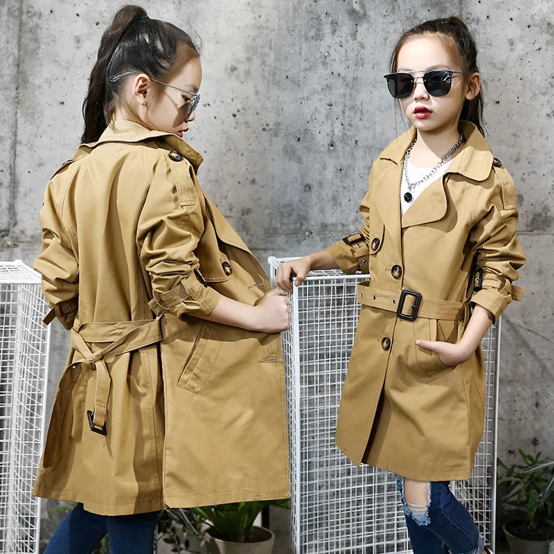 

Childrenswear Autumn New Style Fashion Mid-length Trench Coat Streetwear Women's Solid Color Casual Waist Hugging Coat Factory D