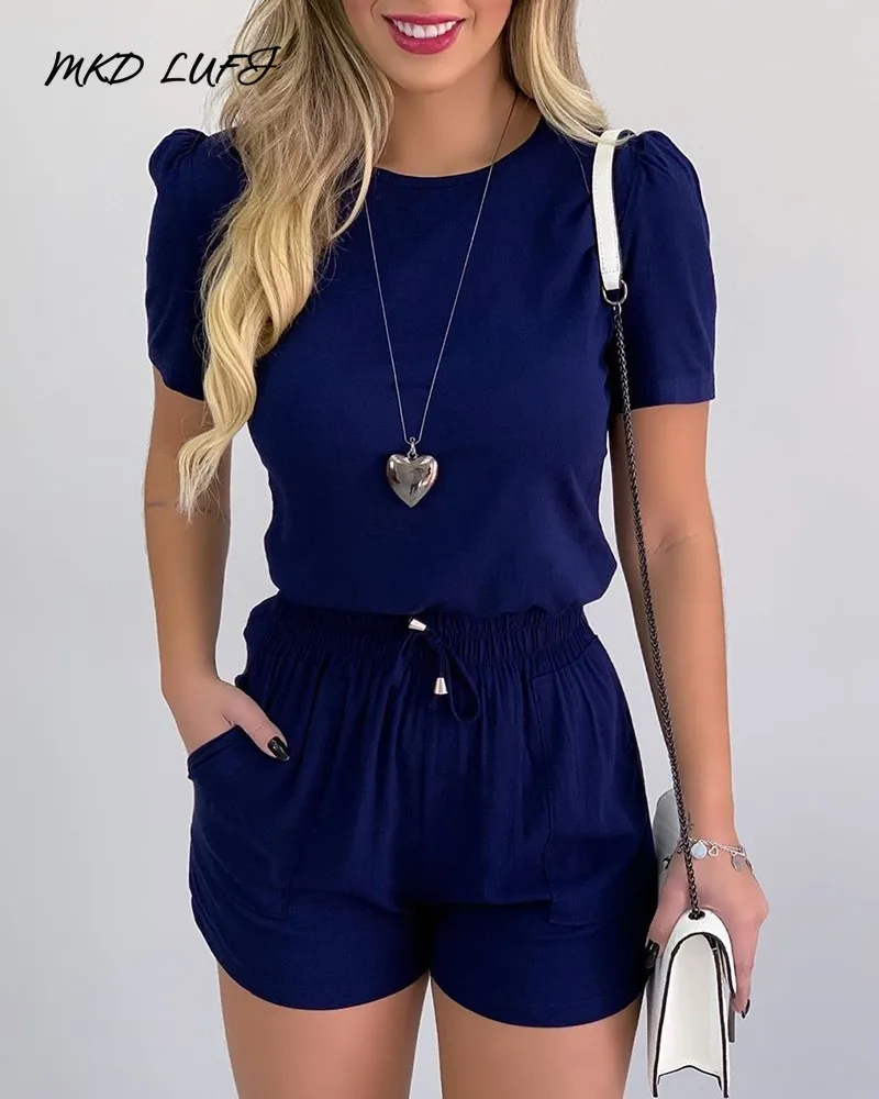 Повседневный Топ с пышными рукавами и шорты на шнуровке | Женская одежда
