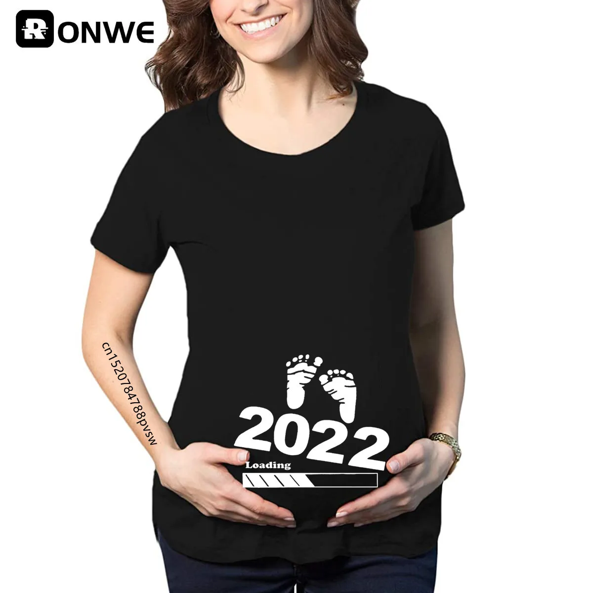 Pregnant Baby Loading 2022 Funny Women T Shirt Girl Maternity Pregnancy Announcement Shirt New Mom Big Size Clothes,Drop Ship black and white striped shirt
