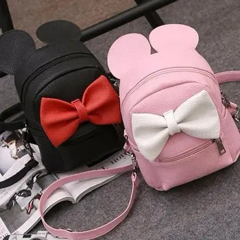 

Mickey Designer Backpack Women's Mini Pu Leather Female Bag Backpack Sweet Bow Teen Girls Backpacks School Bag for teenager girl