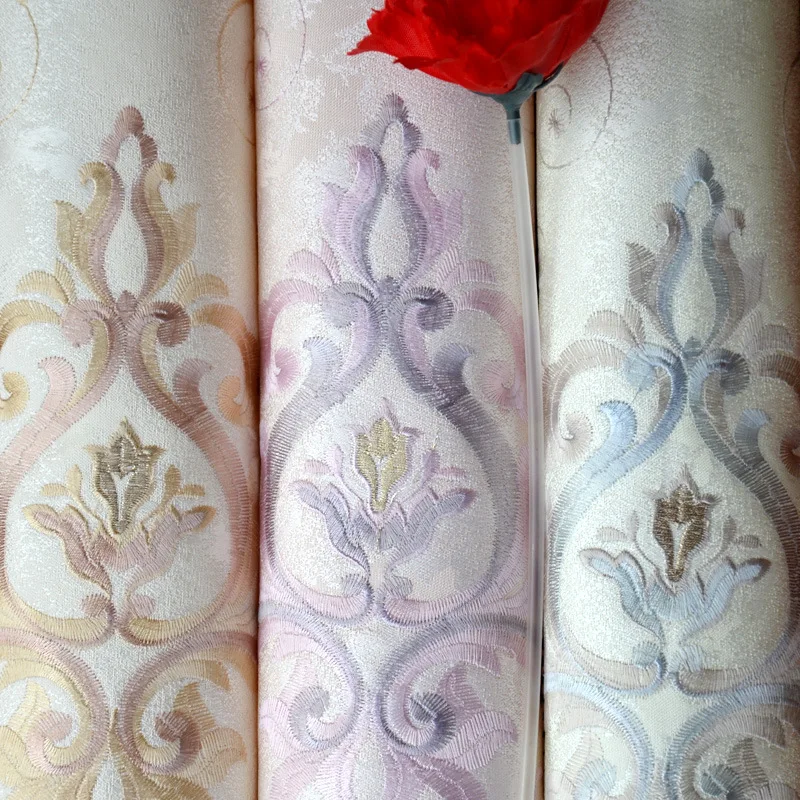 

Top Grade Embroidered Seamless Wall Covering Fabric Wall Cloth TV Wall European Style Embroidery Manufacturers Direct Selling Wh