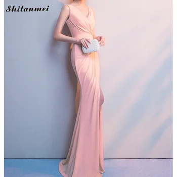 

Sleeveless Front Slit Evening Party Dress Women Deep V Ruched Elegant Special Occasion Wear Solid Ladies Maxi Mermaid Dresses