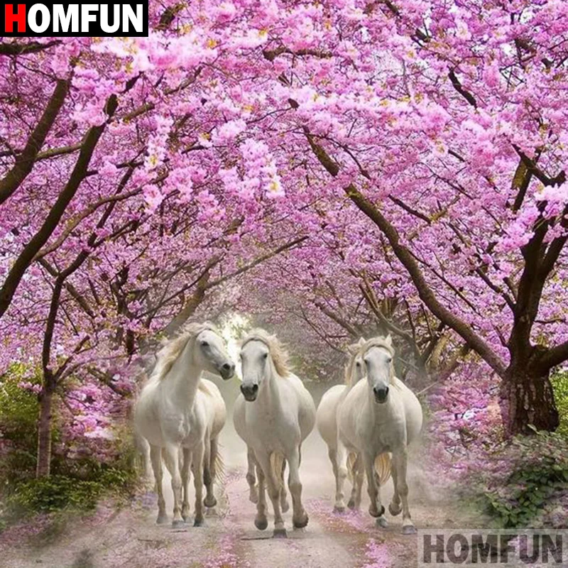 Алмазная 5D Вышивка HOMFUN сделай сам полноформатная картина с изображением лошадей
