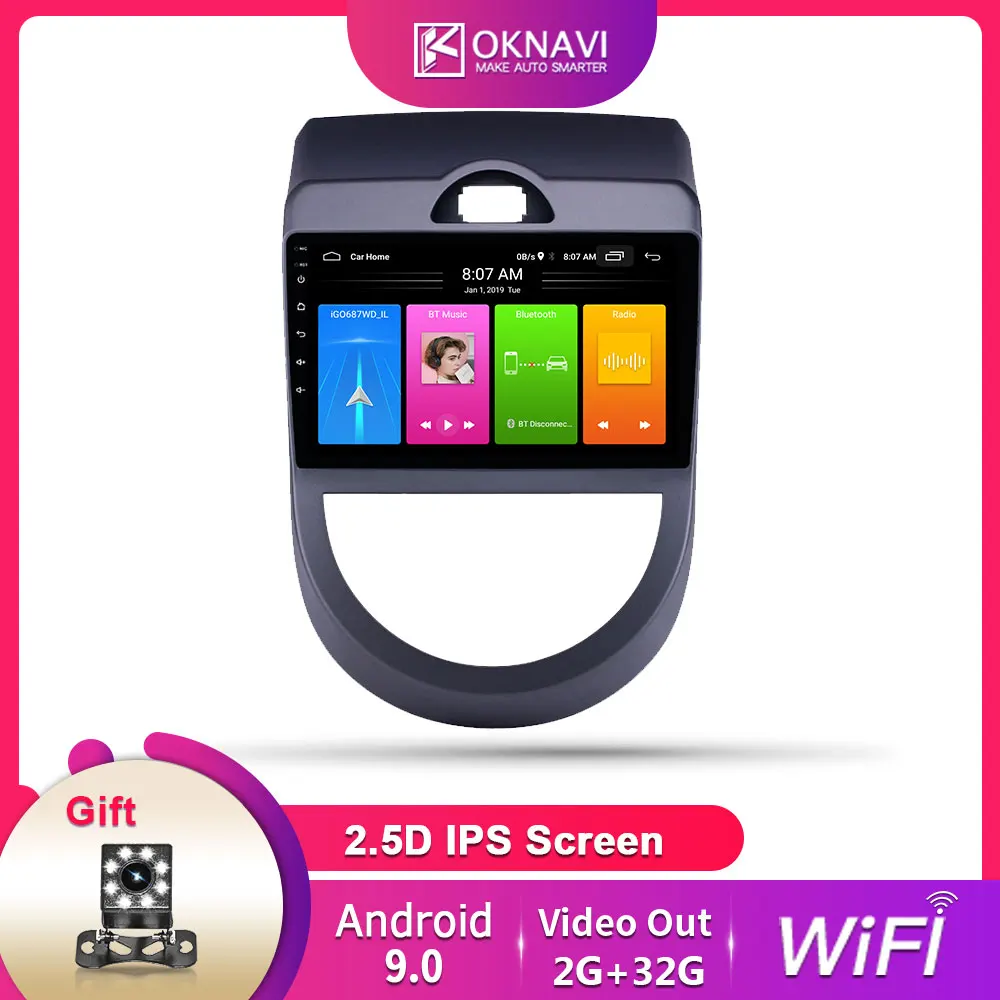 

OKNAVI 9'' 2 Din Android 9.0 Car Player GPS Navigation Multimedia For KIA Soul 2009-2013 Radio Stereo Bluetooth WIFI No DVD