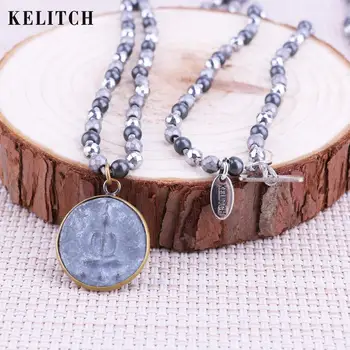 

KELITCH Necklace Jewelry Round Shape necklaces Stone Sakyamuni Buddha pendants&necklaces Crystal Strand Handmade Necklace