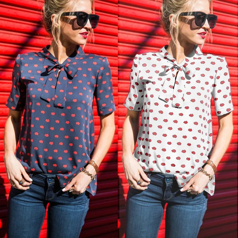 

2019 Summer Women's Dot Comfortable Joker Chiffon Shirt Neckline Strap Short