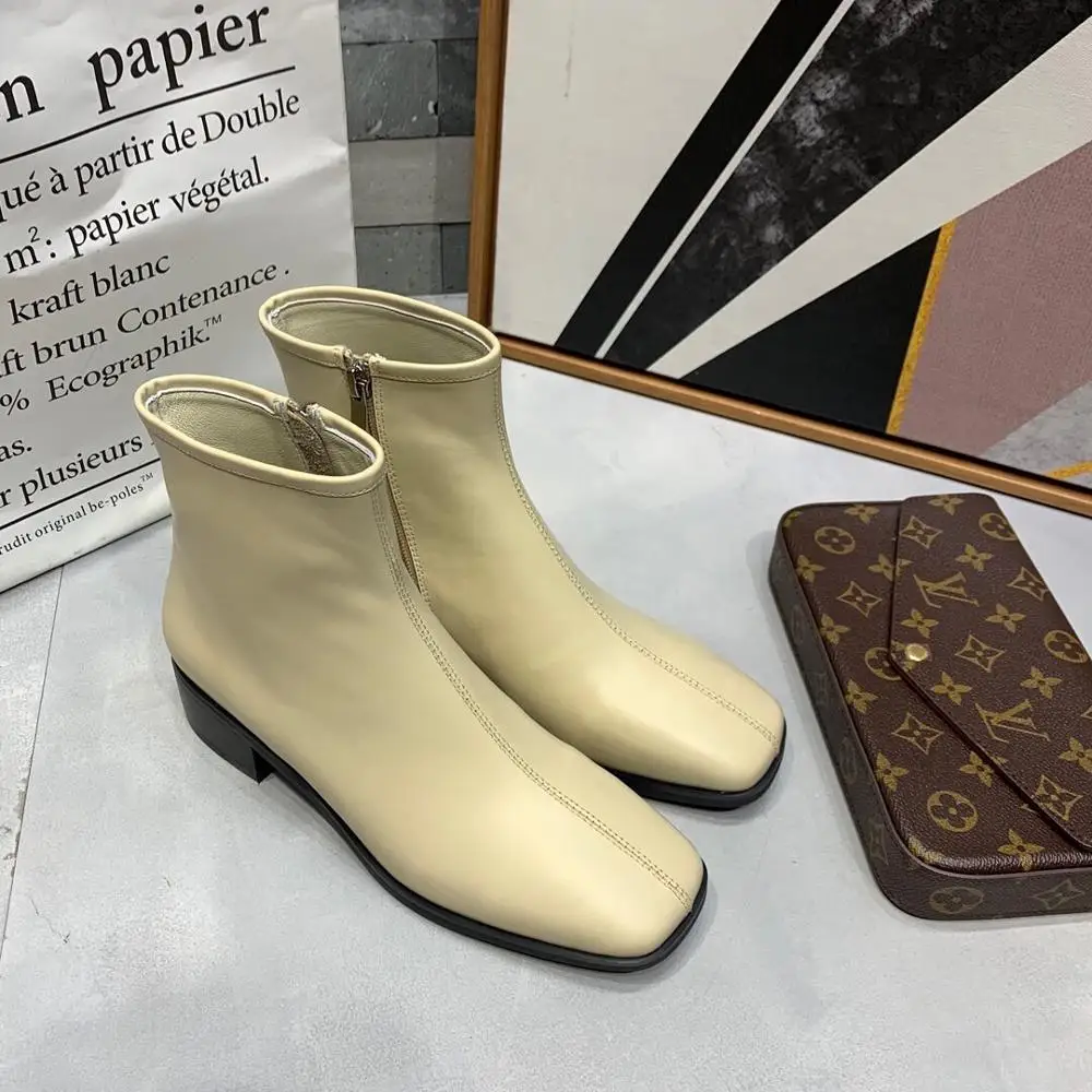 Brand Design Women Ankle Boots Med Heel Square Autumn Winter Square Toe Boots Women Zipper Boots with 3 Colors 4cm Heel Height