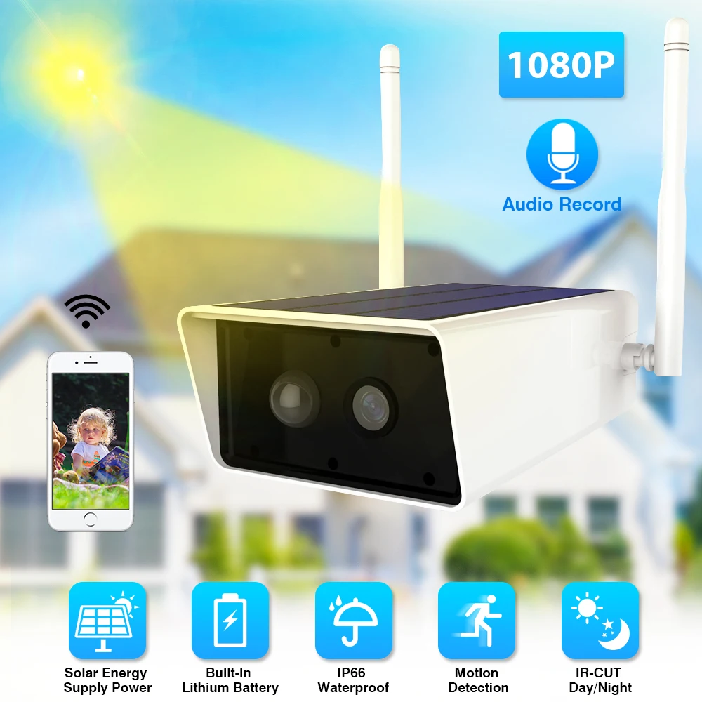 

1080P Solar IP Camera 2MP Security Surveillance Solar Camera Waterproof Outdoor Camera 9600mA battery IR Night Vision PIR