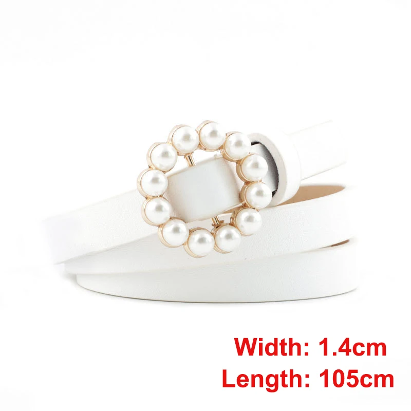 style 1-white Жемчужная круглая пряжка Женская мода простой женский трендовый кожаный ремень для женщин молодежный брендовый ремень - Цвет: style 1-white