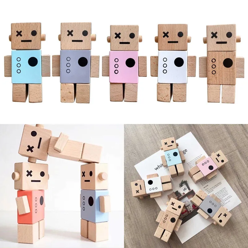 

Kids Transformable Building Block Robot Wooden Twistable Robot Building Blocks For Children Baby Figure Model Puzzle Learning To