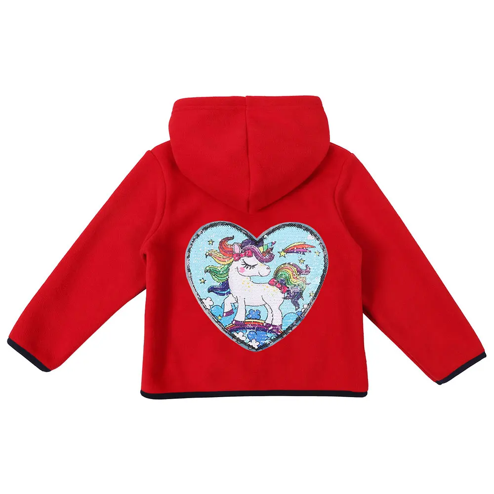 Флисовое пальто для девочек; зимняя верхняя одежда; толстовка с капюшоном в виде единорога с блестками; плюшевый пушистый бархатный топ; куртка с длинными рукавами; одежда на День святого Валентина - Цвет: Red 05