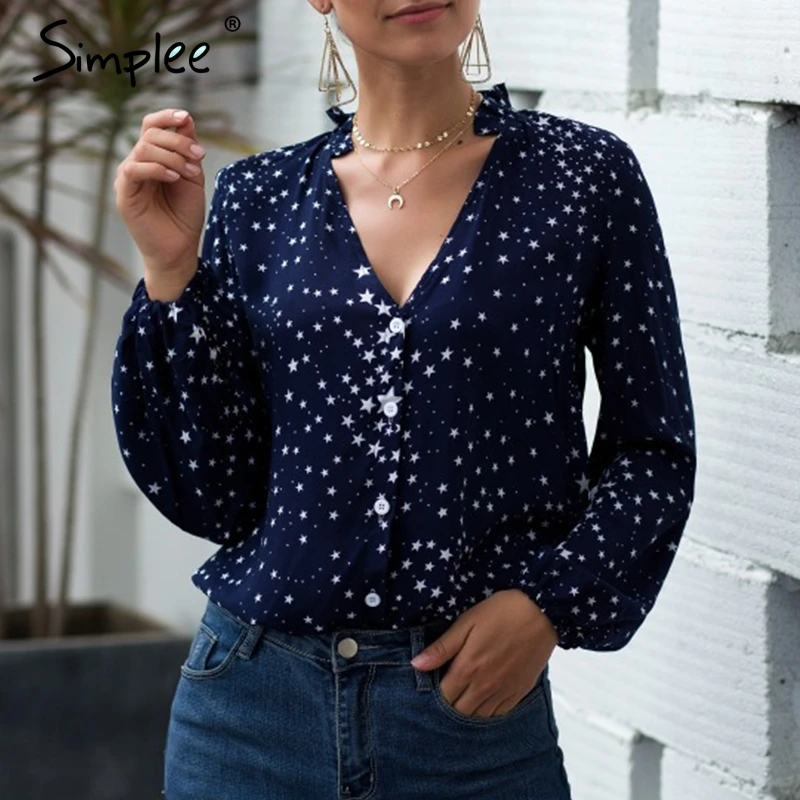 Simplee Повседневная рубашка для офиса леди Sexy блузка v-образным вырезом Элегантный