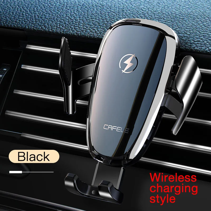 Black Wireless CAFELE автоматическая интеллектуальная автомобильная подставка для телефона, анти-отключение питания Электрический автомобильный держатель для iphone samsung huawei xiaomi oneplus - Цвет: Black Wireless